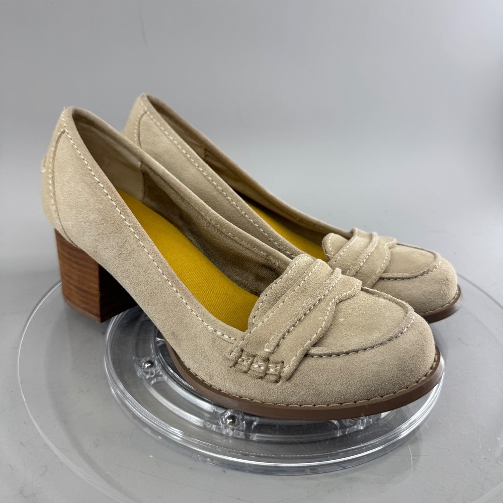 BC Footwear Womens Suede Heeled Penny Loafers Block Heel Tan Size 7 Y2K
